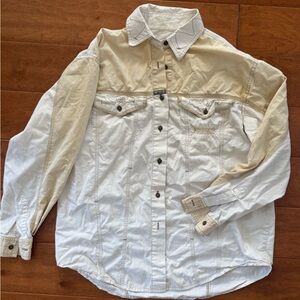 Women’s Western Cowgirl Two-Tone Beige and White Shirt Size 6 Vintage Mavis